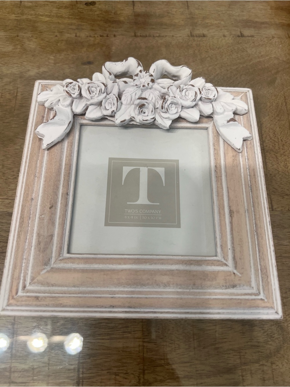 Two's Company White and Cream Floral Wood Picture Frame